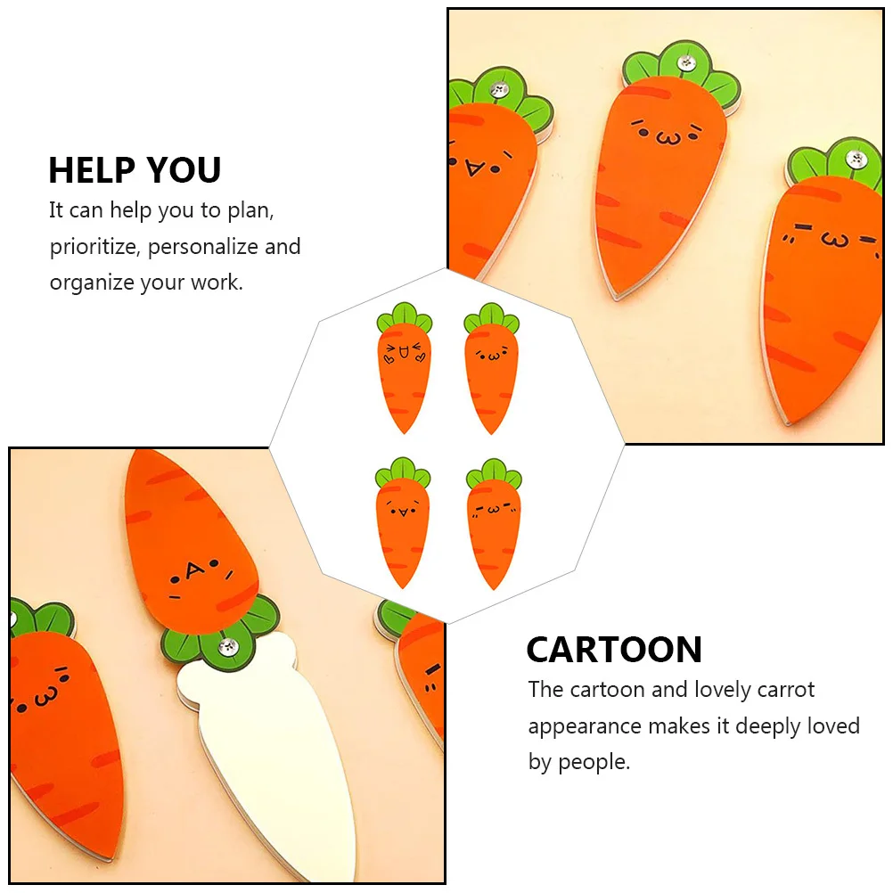 

4Pcs Mini Notepad Blank Binder Memo Pad Portable Cartoon Carrot Design for Daily Notes Study Office Travel Planner