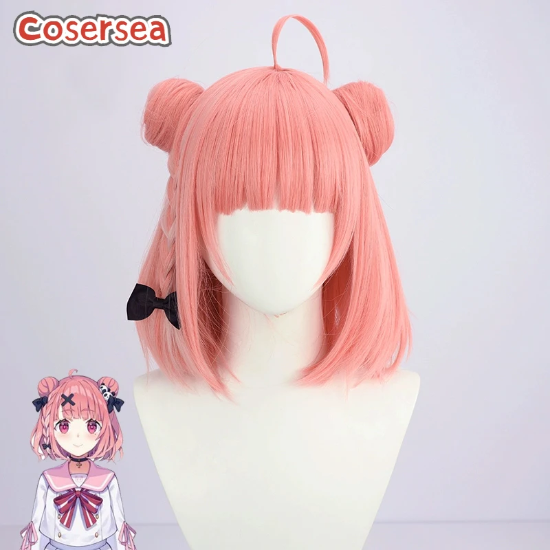 Cosersea Sasaki Saku Cosplay Wigs With Buns Virtual YouTuber Sasaki Saku 35cm Short Pink Cos Wig Synthetic Hair Heat Resistant