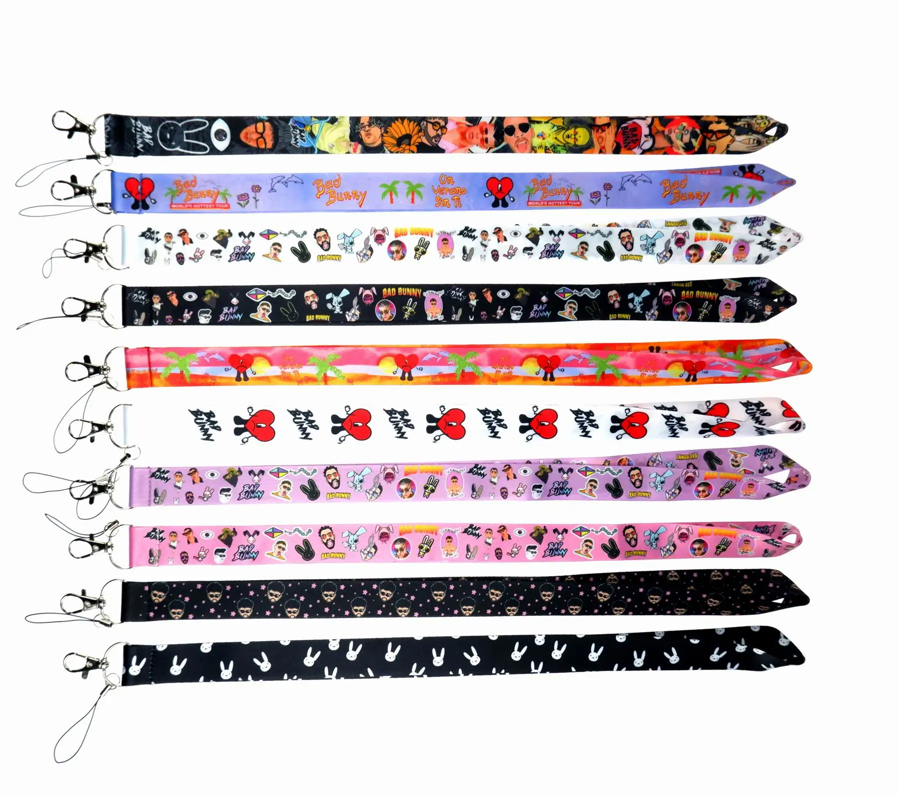 10PCS bad bunny Lanyards Id Badge Holder Keychain ID Card Pass Gym Mobile Badge Holder Lanyard Key Holder