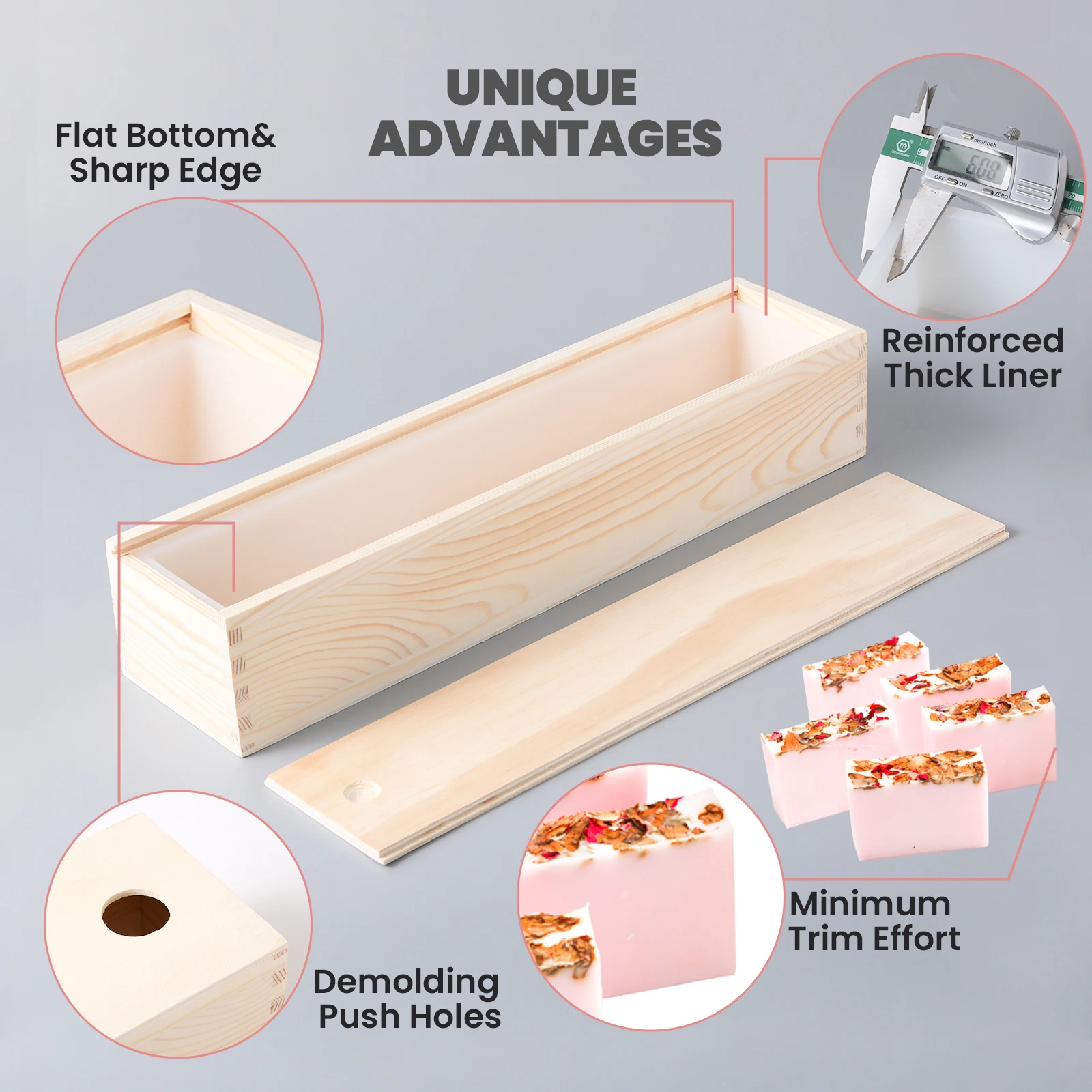 Длинная прямоугольная силиконовая форма для мыла, силиконовая подкладка с деревянной коробкой, инструмент для изготовления мыла ручной работы