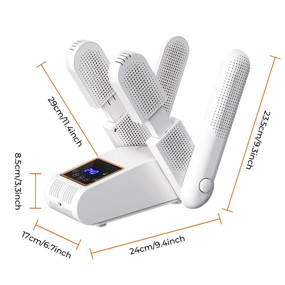Dual-V Schuhtrockner, tragbarer elektrischer Schuh- und Stiefeltrockner mit UV-Licht, klappbar, 8-stufiger Timer, Smart-Display für Handschuhe, Hüte, Socken, Skischuhe – Detail 8