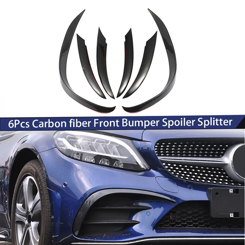 NEW-6Pcs Carbon Fiber Front Bumper Spoiler Splitter Cover Grille Vent Trim For Mercedes-Benz C-Class C200 C260 W205 2019+