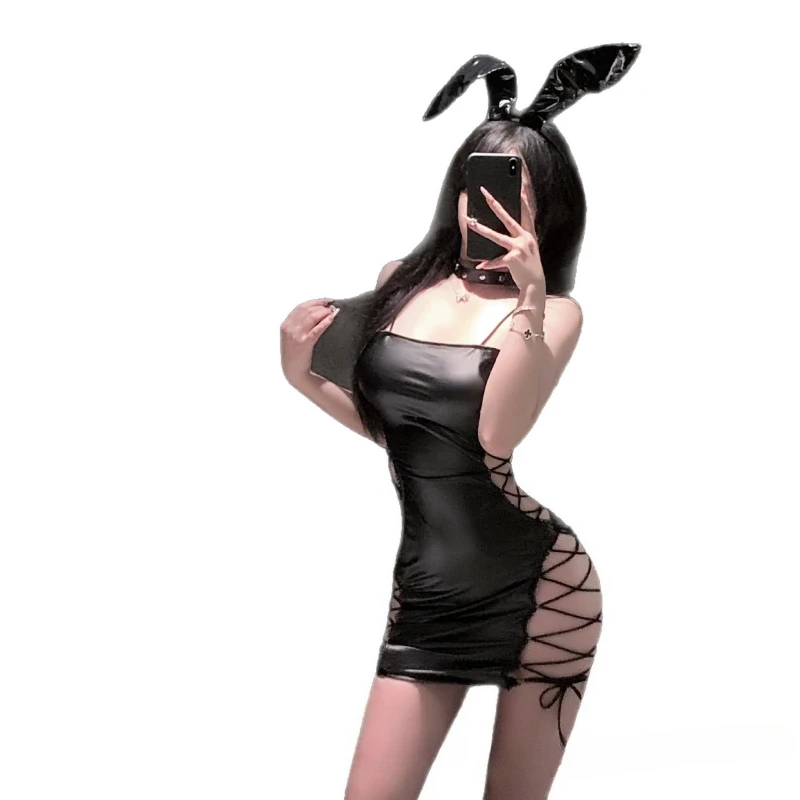 

Сексуальный комплект белья-платья с бандажными элементами, соблазнительная облегающая ночная сорочка, женский костюм-платье с завязками на бедрах, эротический костюм кролика для косплея