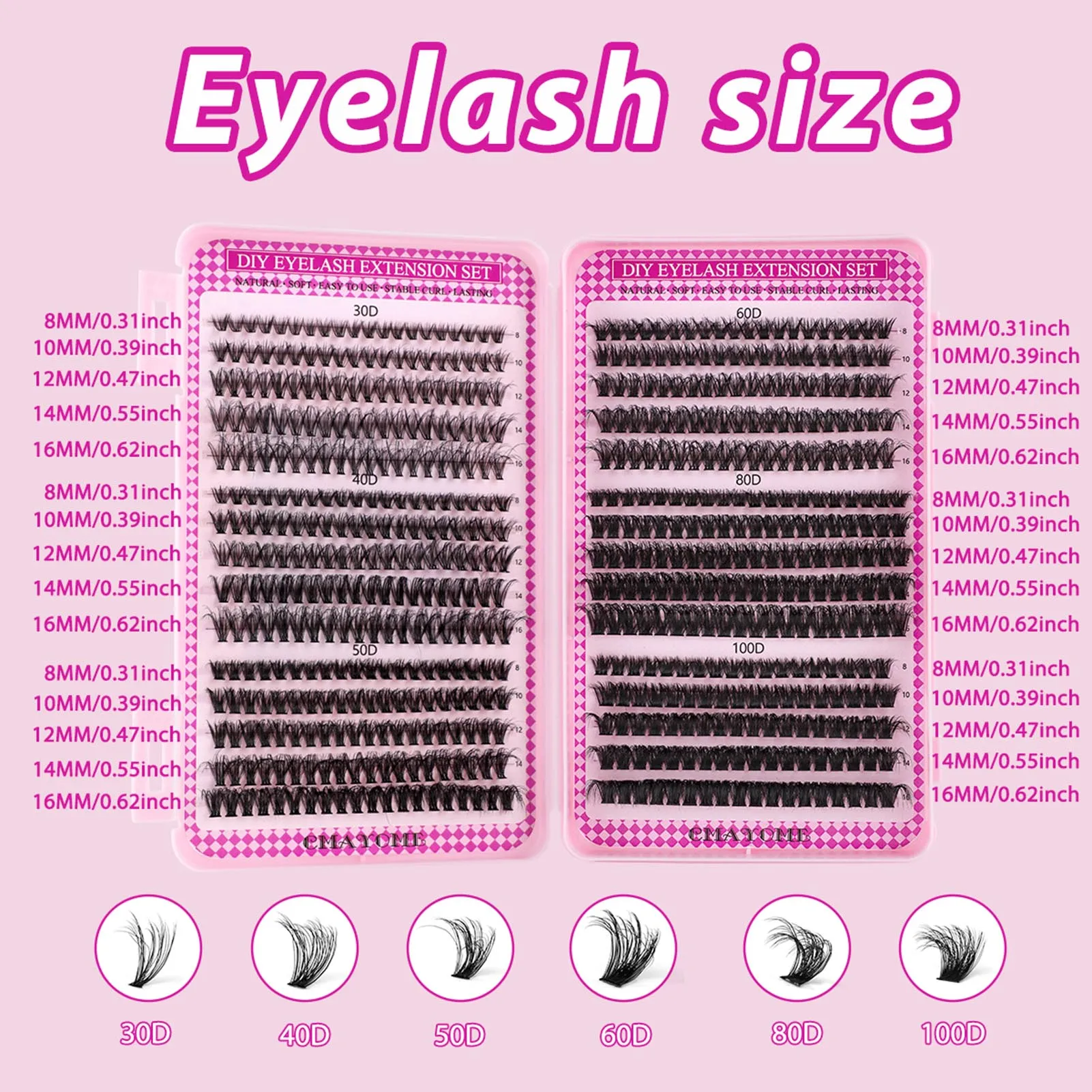 30-100D Fluffy lash clusters set 590pcs volume false eyelashes set D Curl Individual Lashes for professional makeup lashes