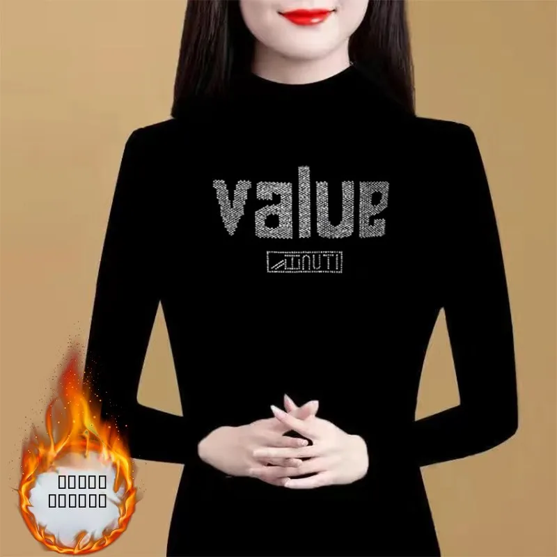 

plus Size Modal Long Sve Women's Base irt Autumn Winter Warm Fce Lined Slim Fit Faionable f High Collar Top