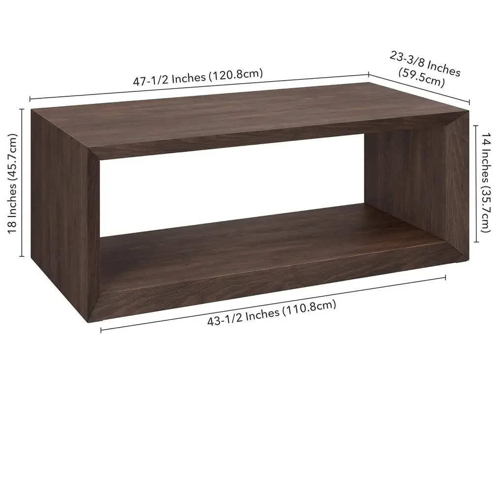 Alder Brown 48 Rectangular Coffee Table with Open Shelf for Living/Family Rooms & Offices