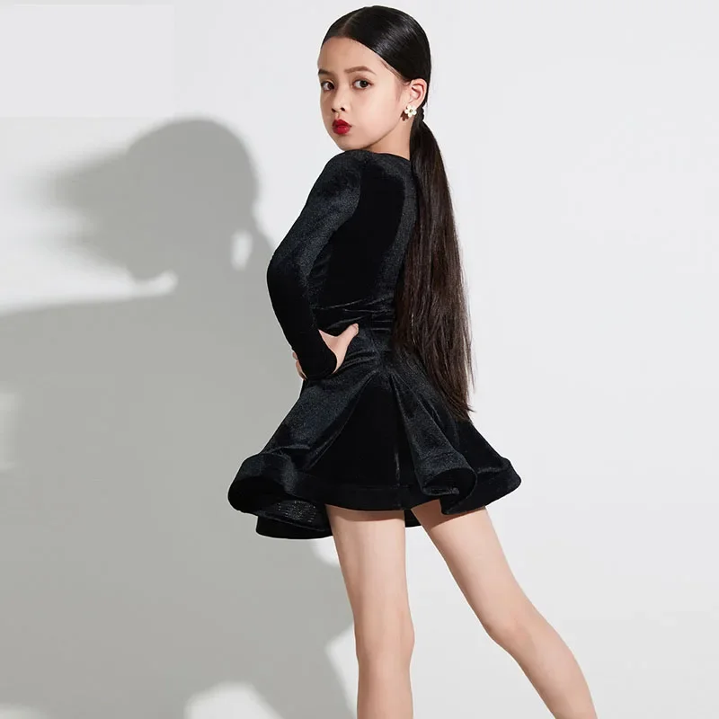 tuta da ballo latino per bambini autunno e inverno di fascia alta, set professionale per prestazioni con gonna larga da ragazza