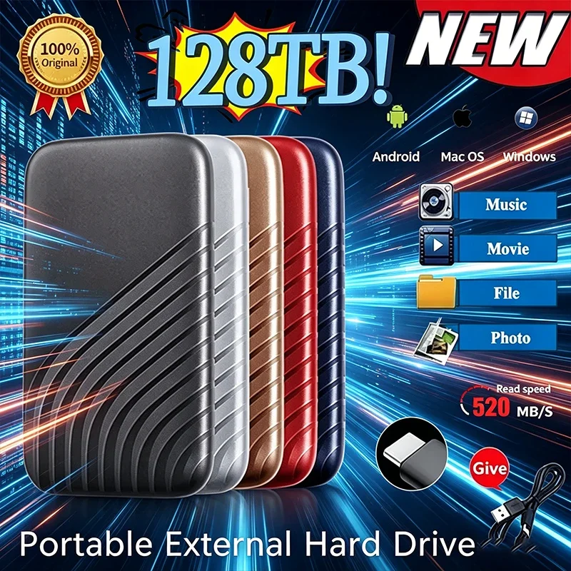 

256TB SSD Flash Hard Drive External TypeC High Speed USB3.1 2TB 4TB 128TB SSD Storage Portable HD Hard Disk For Laptop/PC