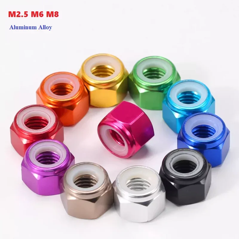 M2.5 M6 M8 Anodized Multi-Color Colourful Aluminum Hex Nylon Lock Nut