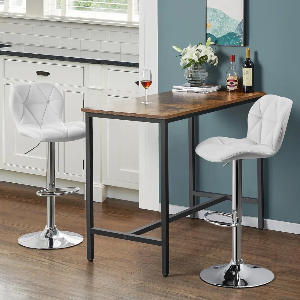 Bar Stools Set of 2 Counter Stool Bar Chairs with Backrest Height Adjustable Swivel Tall Bar Stools Modern PU Leather,White