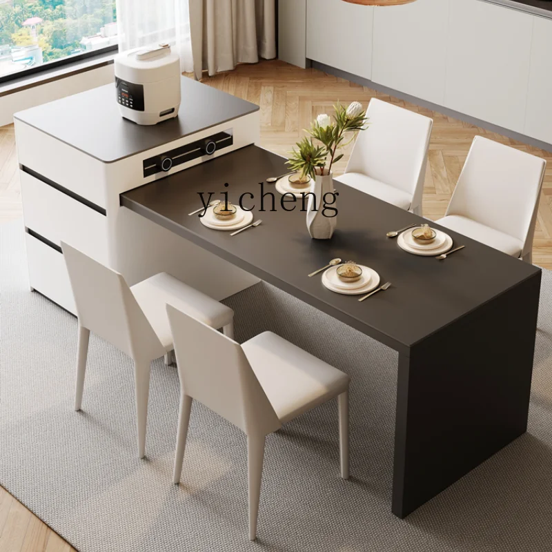 ZC Stone Plate Kitchen Island Dining Table Integrated Retractable Modern Minimalist Kitchen Kitchen Island