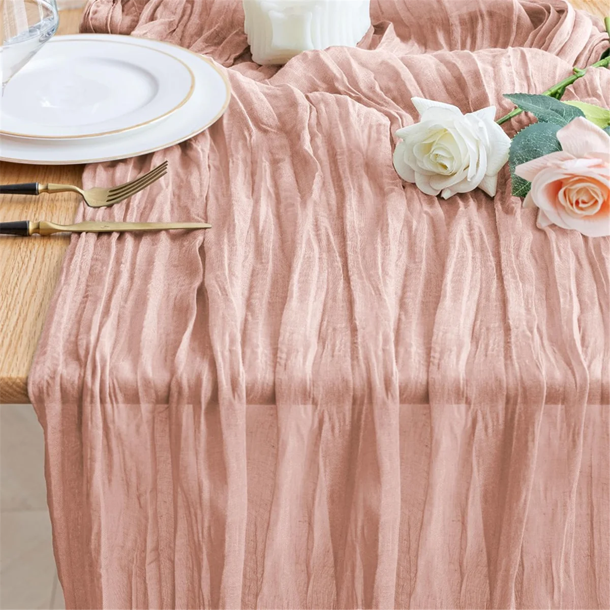 90x300CM Cheese Cloth Tablecloth Light Pink Bohemian Gauze Tablecloth Long Retro Transparent Tablecloth