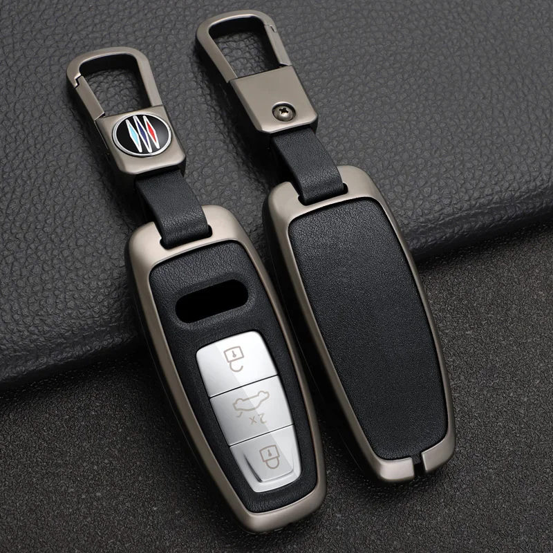 Metal Leather Car Key Case Cover Shell For Audi Q8 RSQ8 A6 C8 S6 RS6 A7 S7 RS7 A3 8Y A8 D5 4N RS E-tron GT Q4 Q7 4M Accessories