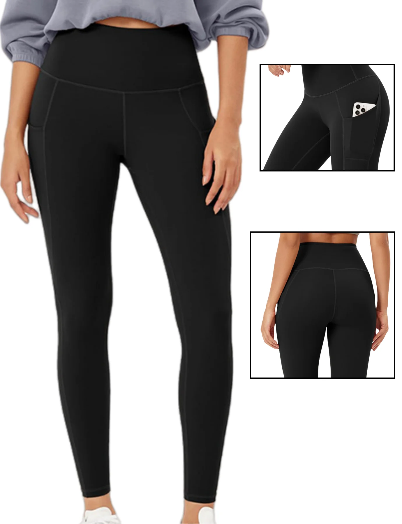 Bauchstraffende Yoga-Hose mit nacktem Gefühl und Gesäßstraffung, schnell trocknende Fitness- und Sportstrumpfhose mit Taschen