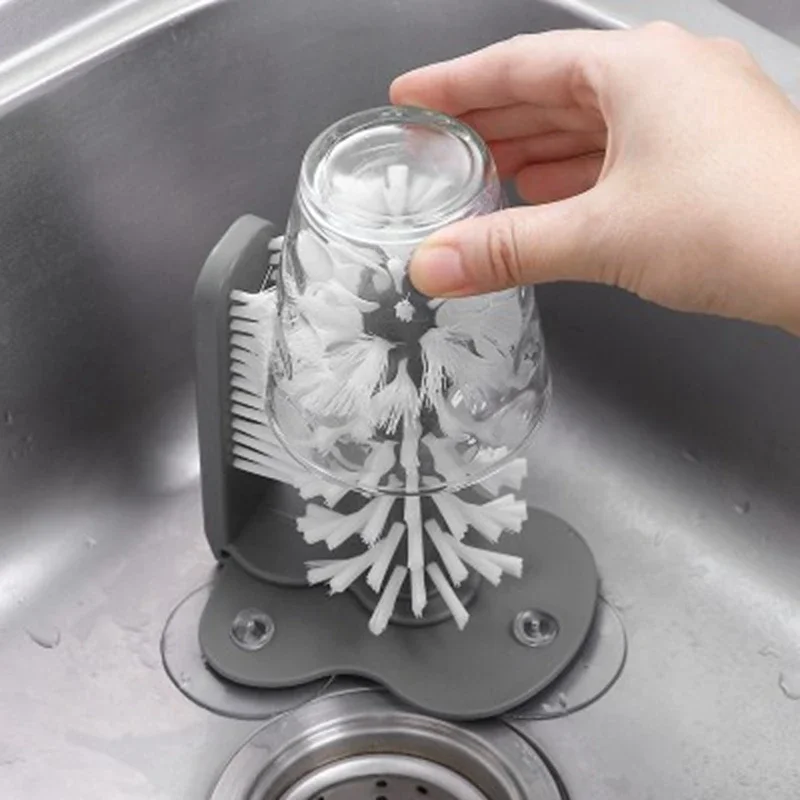 2 in 1 Sink Suction Cup Cleaning Brush Baby Pacifier Straw Scrubber Glass Bottle Brush Cup Drink Mug Brush Kitchen Clean Tools