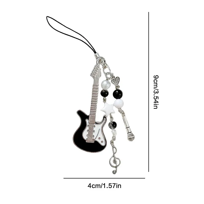 

Trendy Guitar Microphone Beads Cell Phone Chain Bag Charm Creative Sweet Keychain Backpack Pendant Jewelry Girl Gift