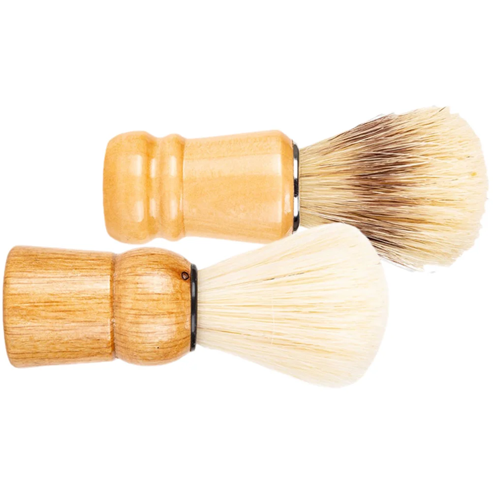 2 Pcs Beard Brush Comfortable Shaving Mens Lightweight Wood Handle Shave Accessory