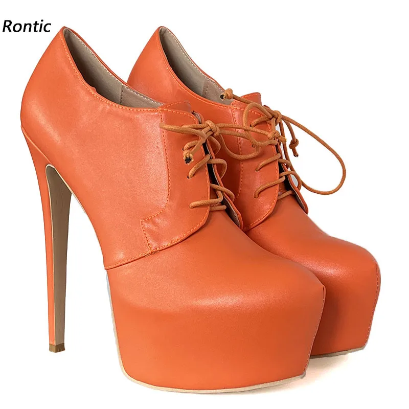

Rontic Handmade Women Platform Pumps Matt Sexy Thin High Heels Round Toe Pretty Orange Red Party Shoes Ladies US Plus Size 5-20