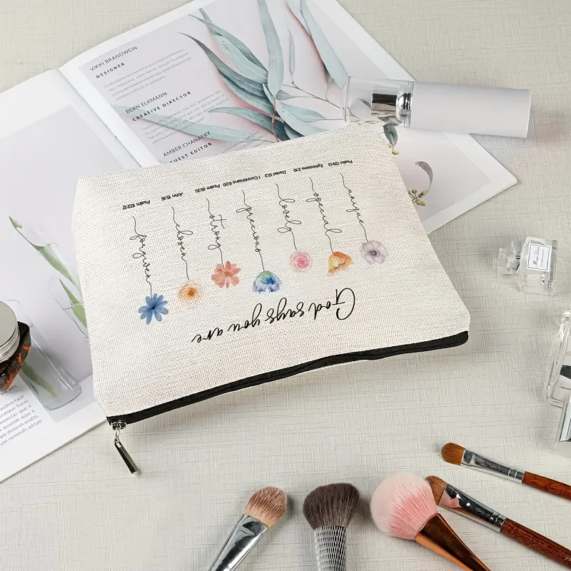 Un sac de maquillage Floral Bible – une jolie pochette multifonctionnelle à fermeture éclair pour femmes, un sac de rangement de bijoux