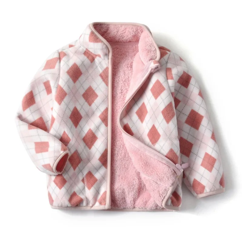 

Girls' Zipper Coat Pink Spring/Autumn New Small and Medium sized Children's Leisure Home Warmth Shake Fleece Coat