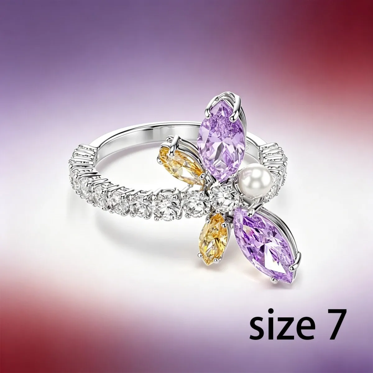 Multicolor CZ Flower Dragonfly Jewellery Set for Women