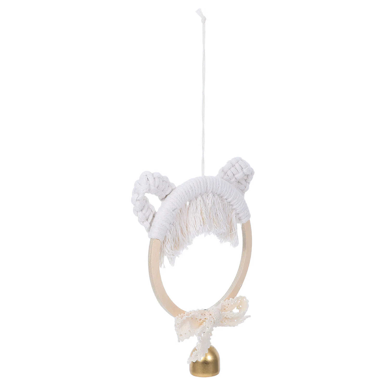 

Kitten Cat Pendants Hanging Ornament Crochet Decor Wooden Bell with Knitted Design