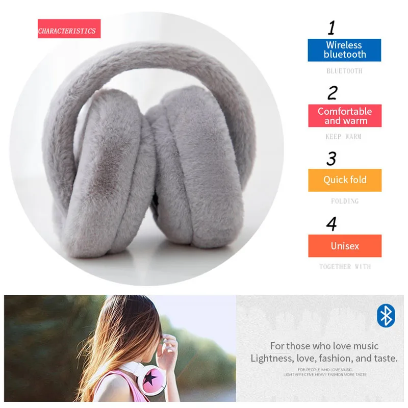 Foldable Bluetooth Wireless Headphones With Mic Warm Ear Winter Girls Music Phone Kids Children Helmet Headsets Christmas Gift