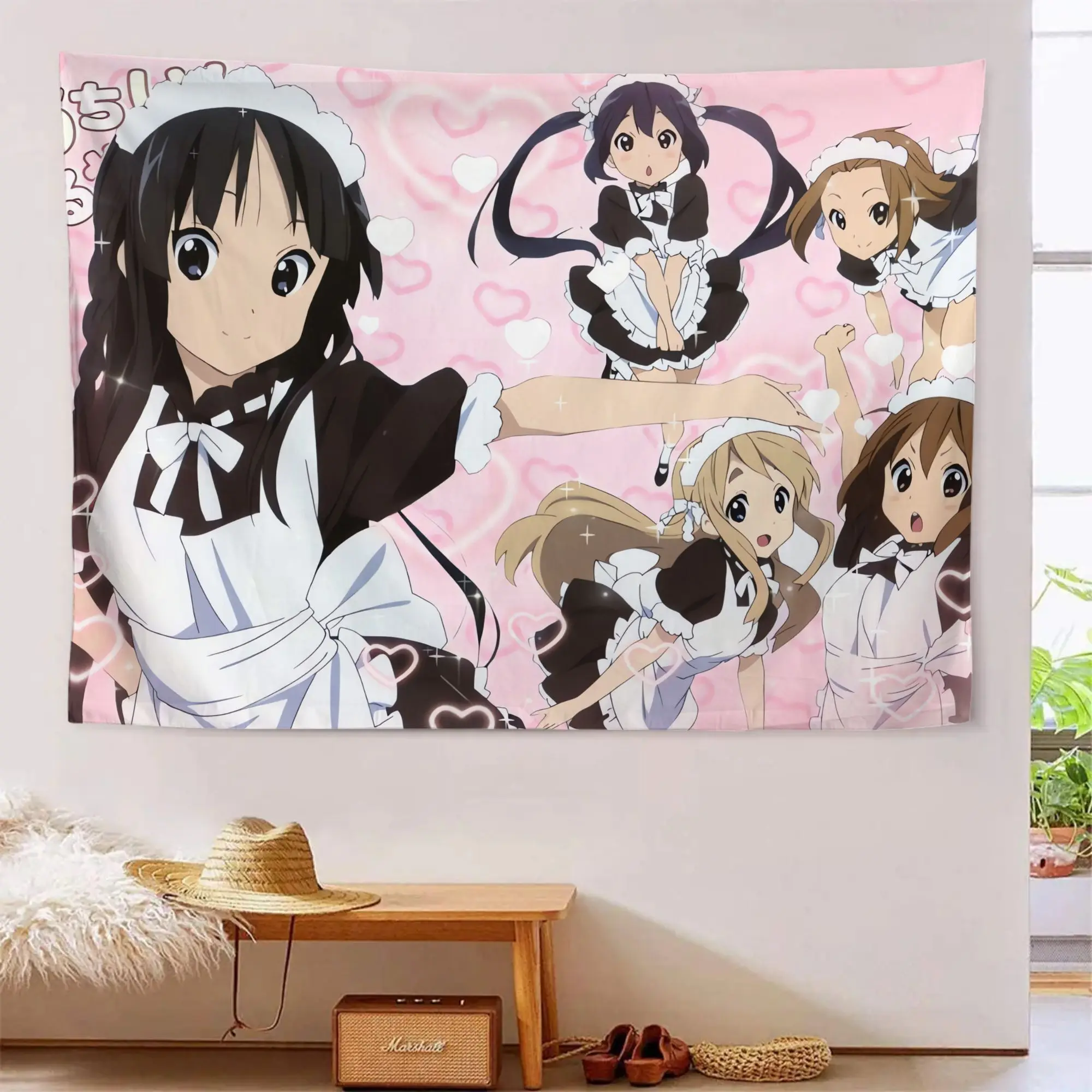 VIKAMA Soft Tone Girl Maid Outfit Wandteppich Rosa Liebe Anime Hintergrundtuch Ins-Stil Hängende Dekoration Raumdekoration