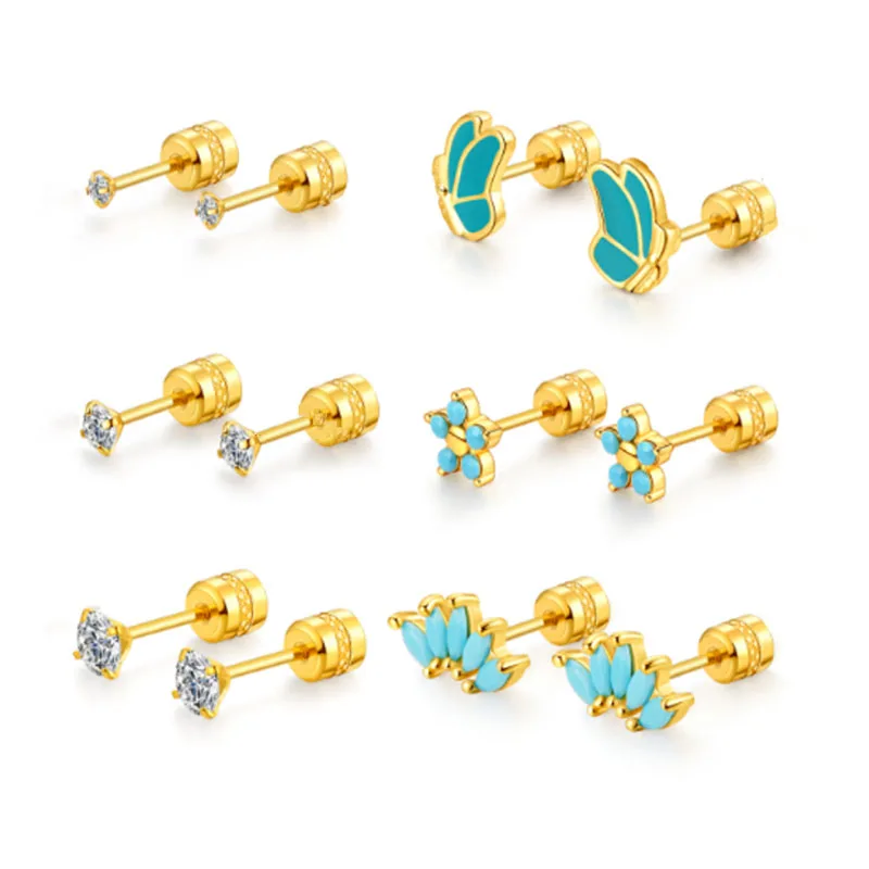 

12 flower stud earrings, high-end blue, luxurious jewelry for women's weddings, girls' gifts, solid minimalist, stacked cubic zi