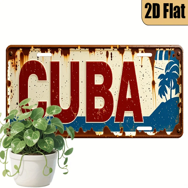 1pc, 2D Flat, Vintage Style Aluminum License Plate"Cuban Style"Theme Decorative License Plate, for Decoration Only, Vintage 2D A view 3