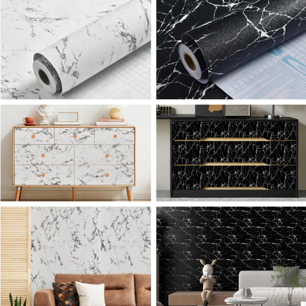 

Самоклеящаяся матовая пленка с мраморным узором для стен, столов, шкафов, ящиков, столешниц, домашнего декора, черно-белая
