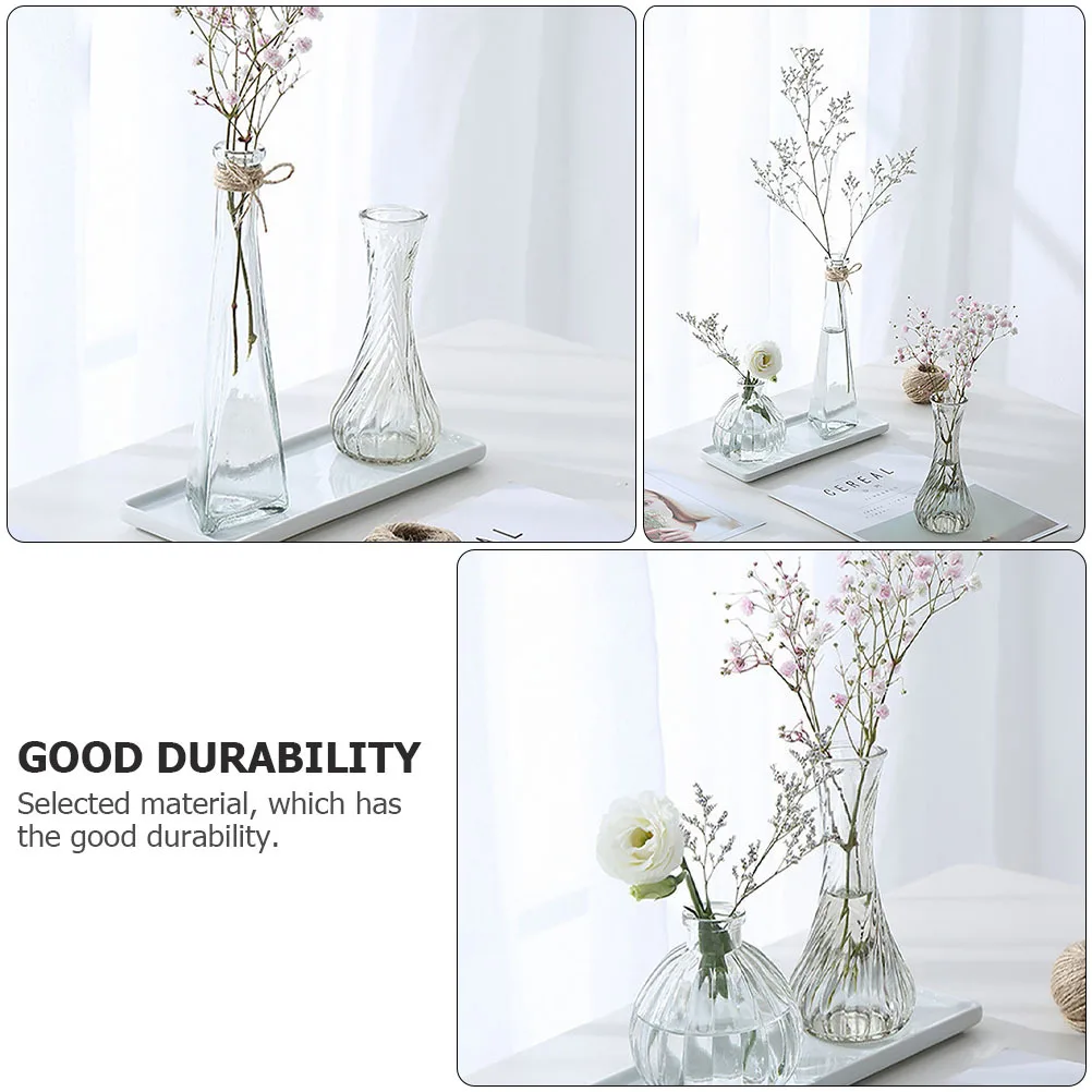 

4pcs Glass Vase Crystal Flower for Single Stem Decorative Blown Jar Indoor Office Floral Decor