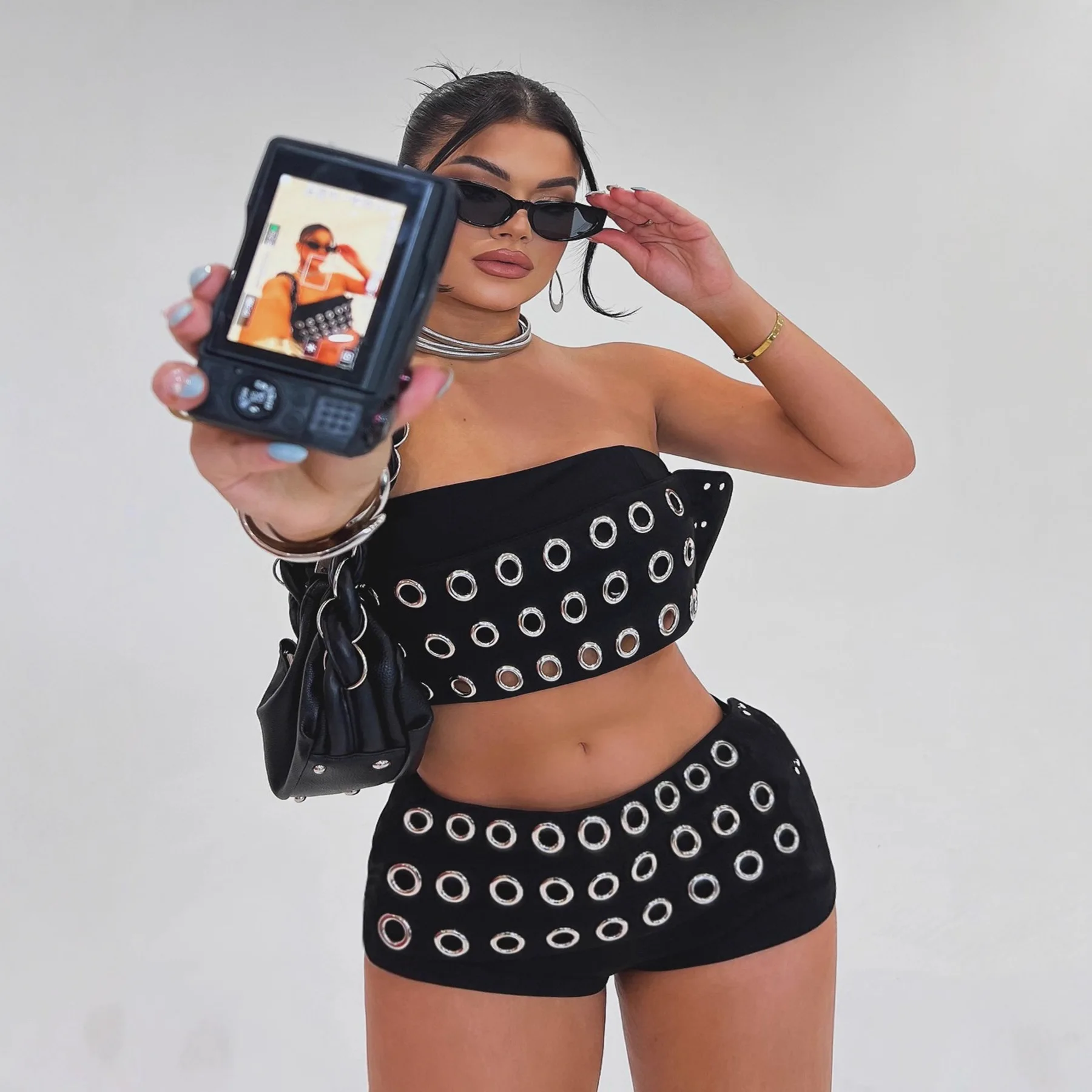 

Крутые брюки в стиле панк с металлическим декором и низкой талией, Street Faion ort, Новое поступление 2025, женские повседневные брюки, сложенные вручную