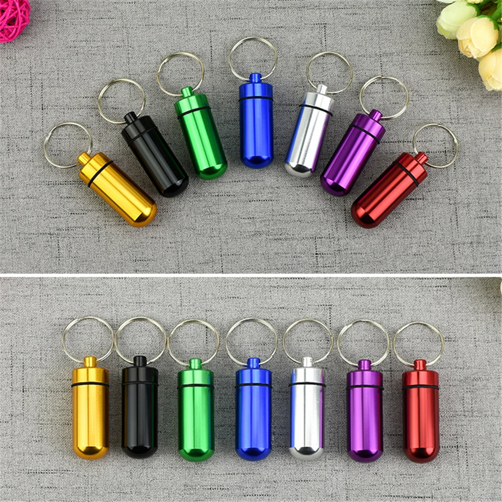 Aluminum Mini Pill Box Tiny Bottle Pill Storage Case Cache Drug Holder Keychain Waterproof Medicine Box Portable Outdoor Gadgets