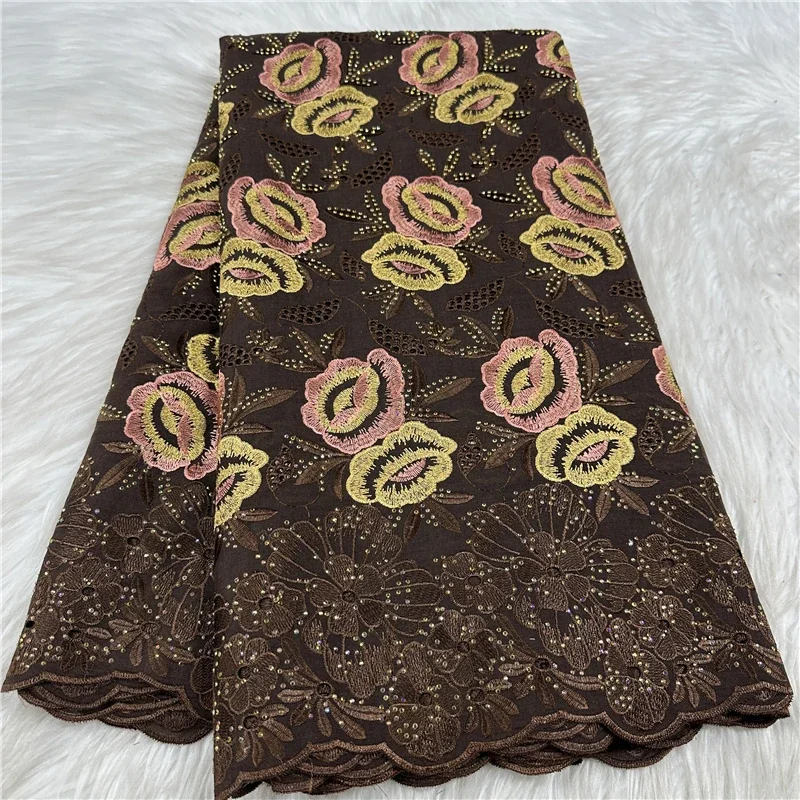 

5-ярдовая высококачественная швейцарская кружевная ткань, сухая кружевная вышивка, африканская 100% хлопчатобумажная ткань, швейцарская вуаль, кружево в Дубае, 18L1101502