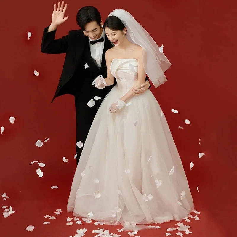 

Свадебное платье Princ Sle без бретелек, длинное, из основной ткани, в стиле Fairy T Forest System, для невесты, с элементами для церемонии встречи гостей