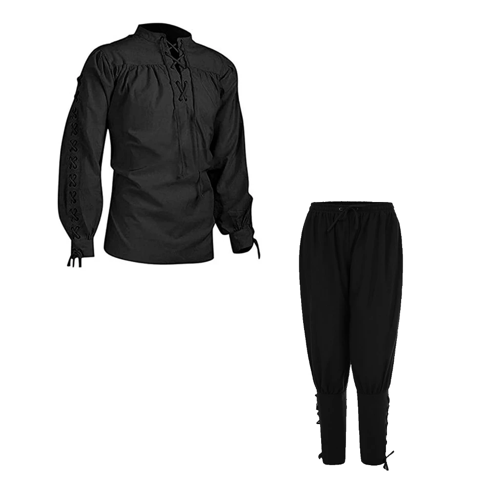 

Men's Medieval Knight Costume Renaissance Cosplay Pirate Shirts Ankle Banded Pants for Halloween Men's Shirt Casual Summer Top
