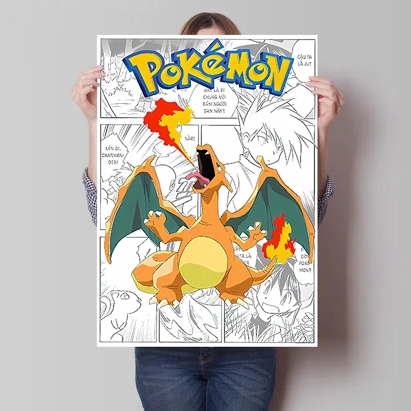 Pokemon anime figuras impressão lona arte da parede cartazes ao redor charizard bulbasaur pikachu decoração cartazes interiores para o quarto