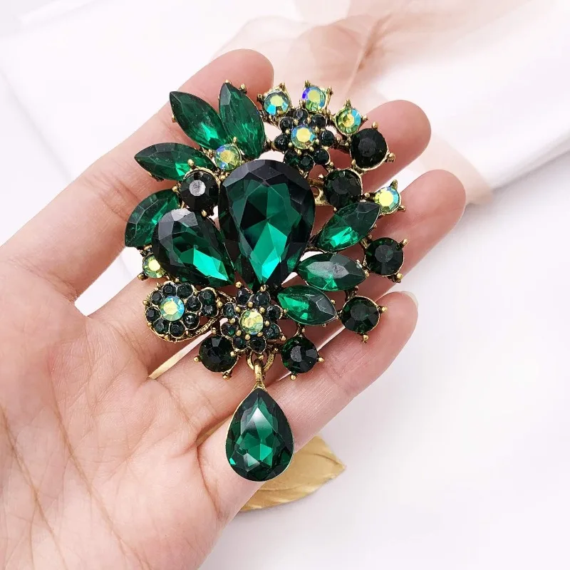 Vintage Wedding Bridal Big Blue Crystal Rhinestone Tear Drop Brooch Pin for Women Mom Grandma Girls Chrismtas Thanksgiving Gifts