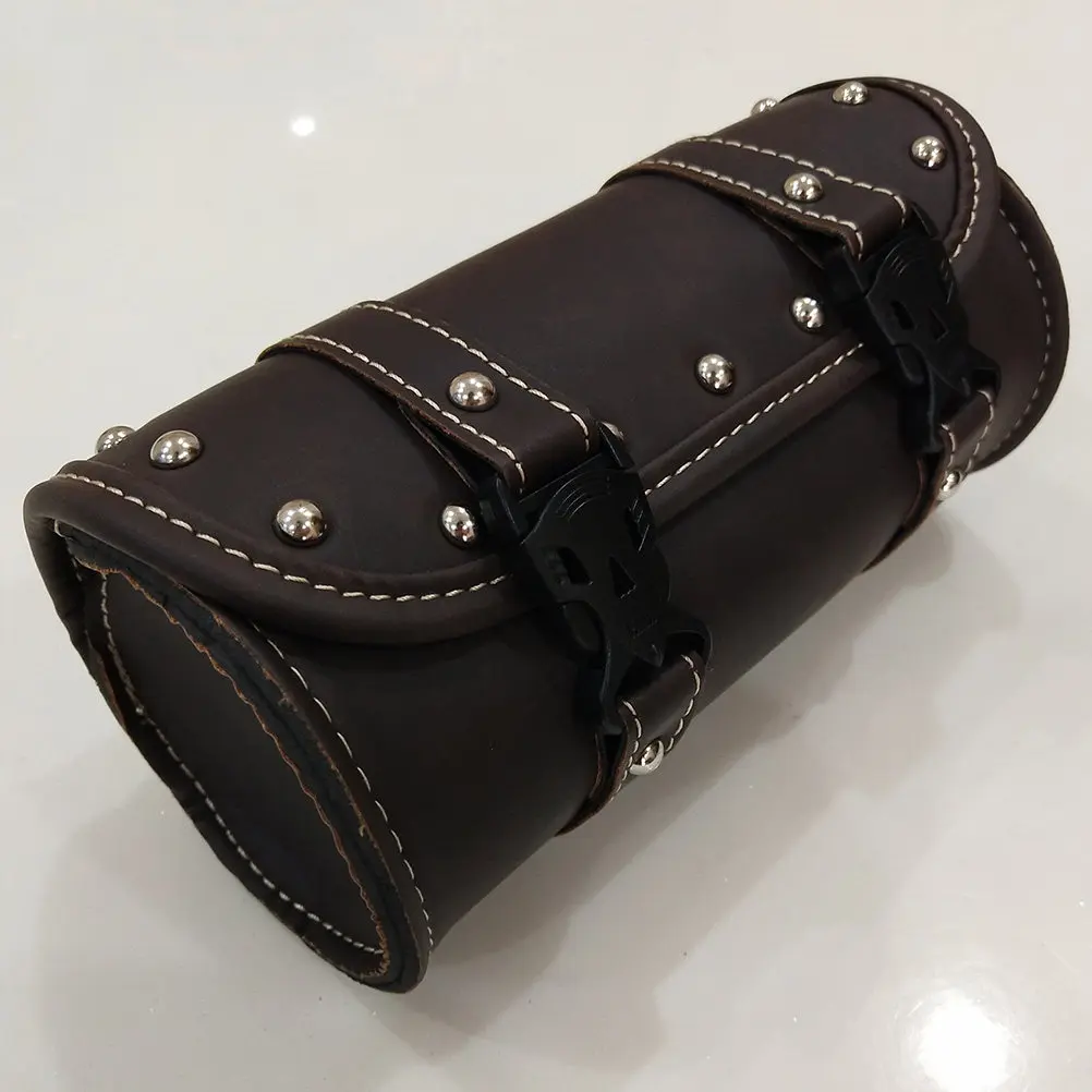 

Universal Motorcycle Saddlebag PU Waterproof Tool Bag with 2 Mounting Straps for Maximum Storage Dark Brown