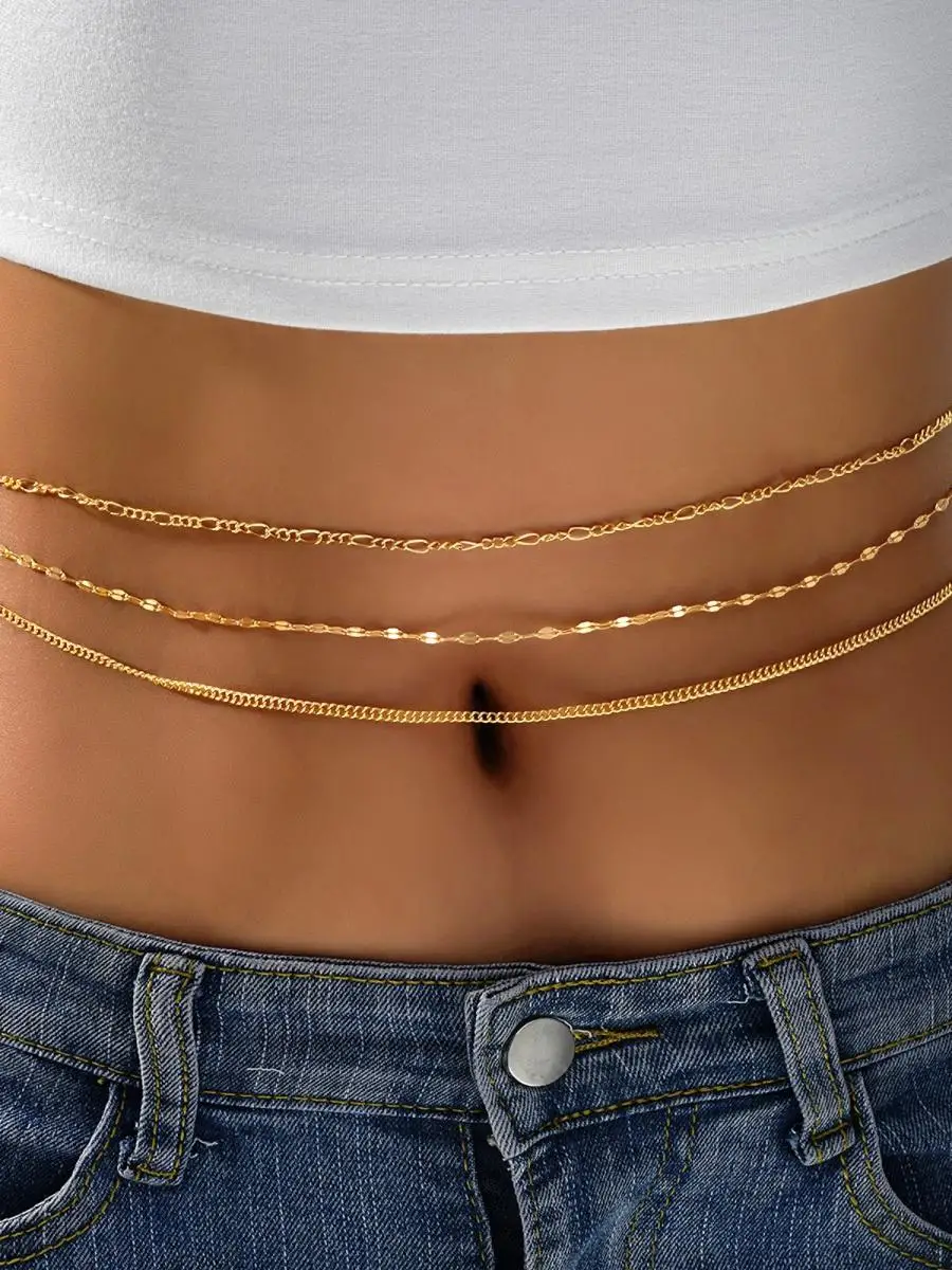 Einfache iny Pailletten-Taillenkette, 3-teiliges Set für Damen, Faion Accory, Metall-Mehrkreisgürtel, Ele-Matte-Design