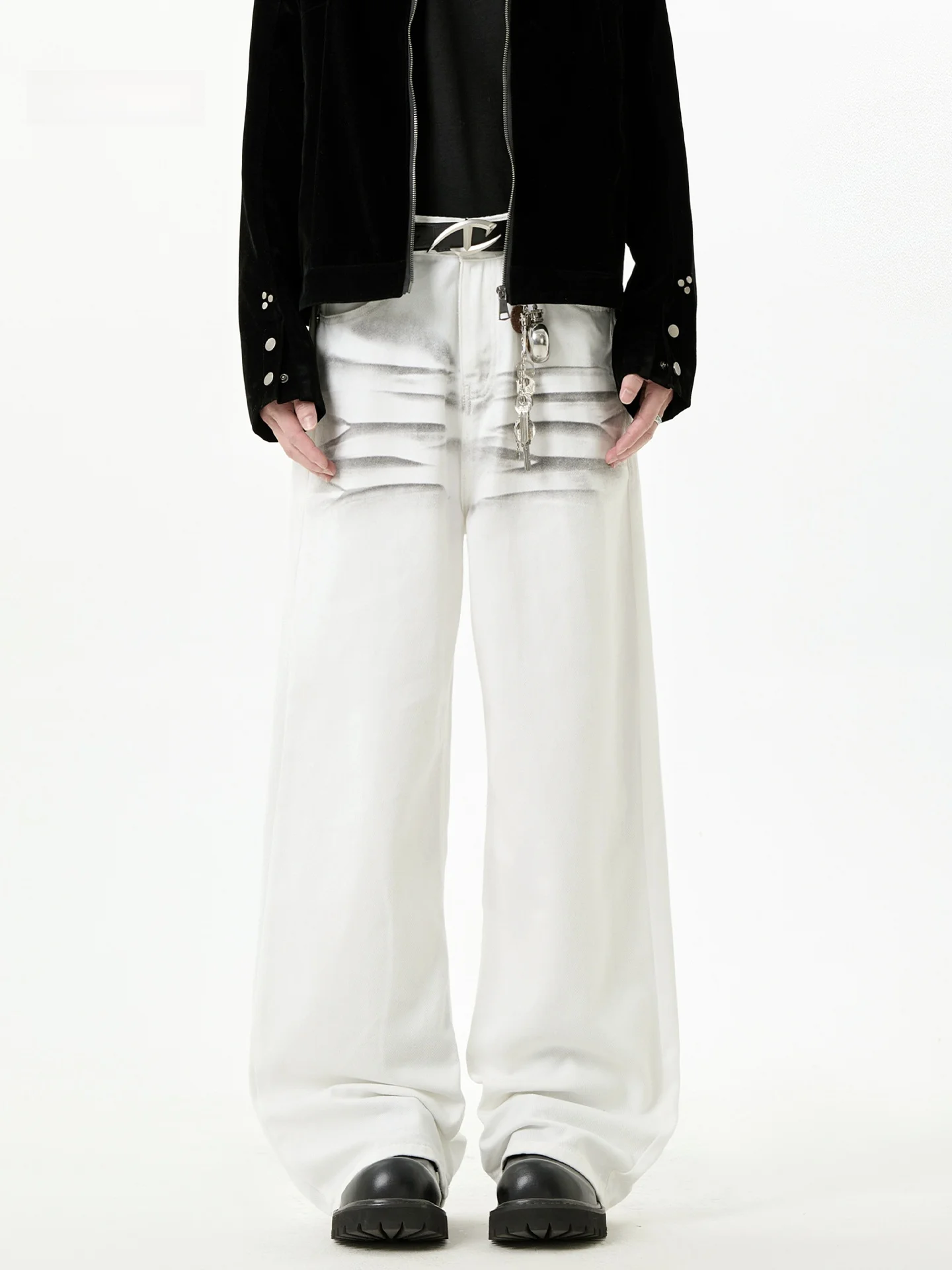 

Мужские свободные джинсы прямого кроя American High Street Sle, белые, с эффектом потертости, осенняя новинка, модный бренд, повседневные, однотонные