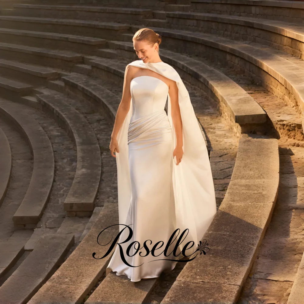 ROSELLE Mermaid Strapless Pleat Elegant Wedding Dress Sleeveless Simple Floor Length Bridal Gown Customized свадебное платье