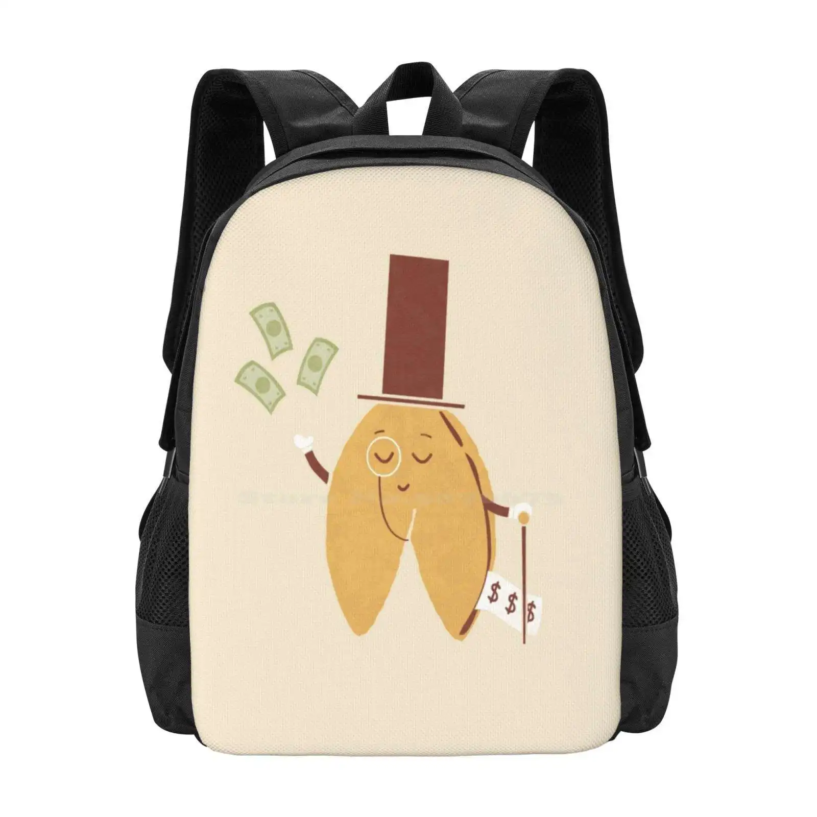 Fortune Cookie Fashion Pattern Design Travel Laptop School Backpack Bag Pun Cookie Funny Food Money Cute Teo Zirinis