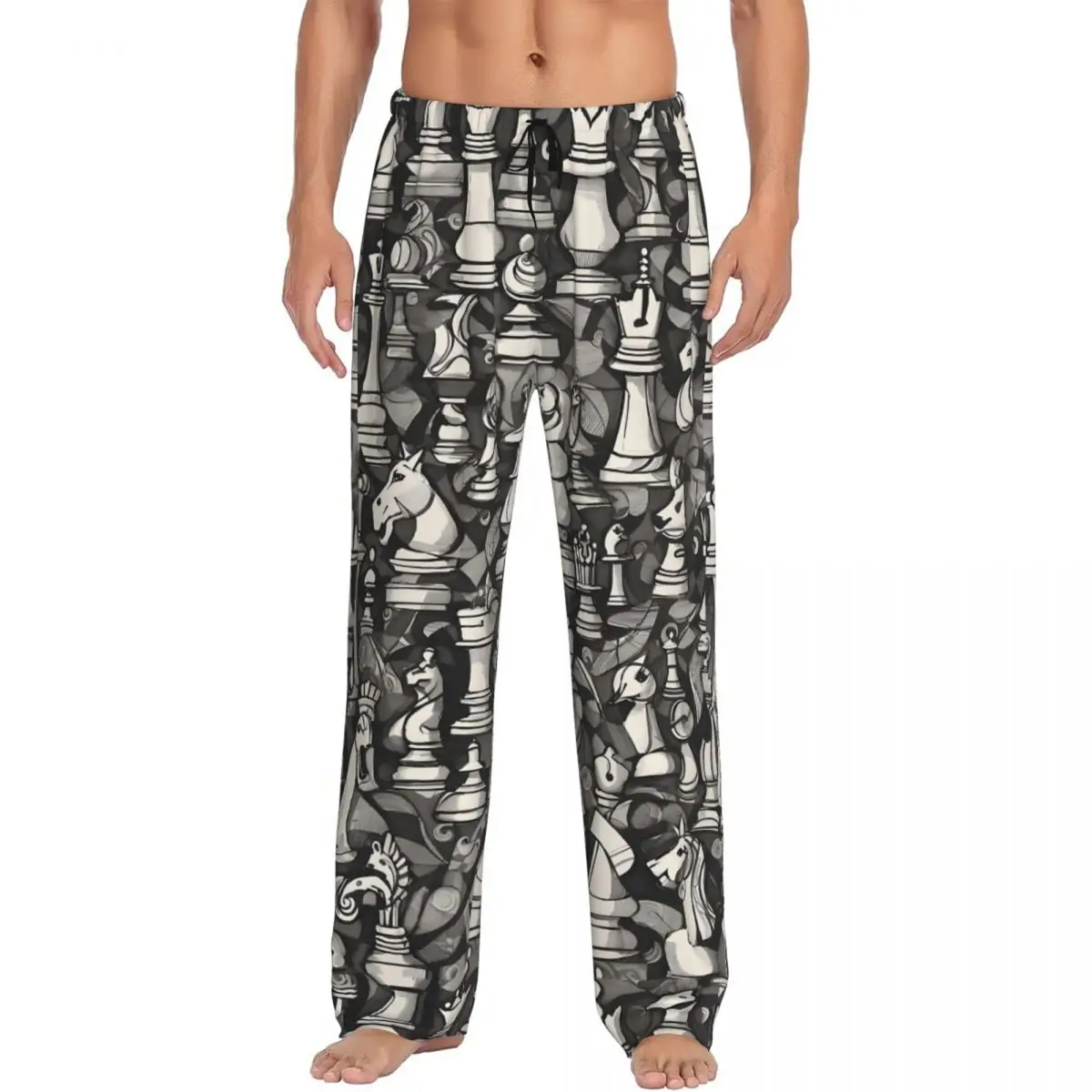 

Мужские пижамные штаны с шахматной доской и принтом на заказ, одежда для сна с карманами для сна