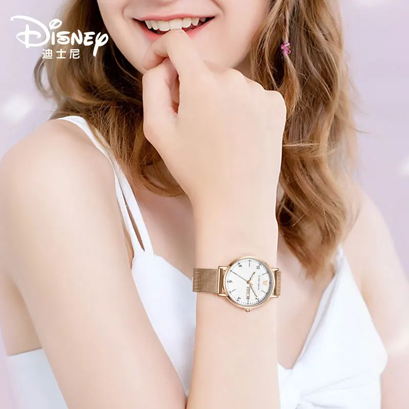 Disney Fashion Jam Tangan Wanita Bermerek Asli Mickey Mouse Jam Tangan Wanita Kulit Jam Kuarsa Wanita Kotak Hadiah Tahan Air