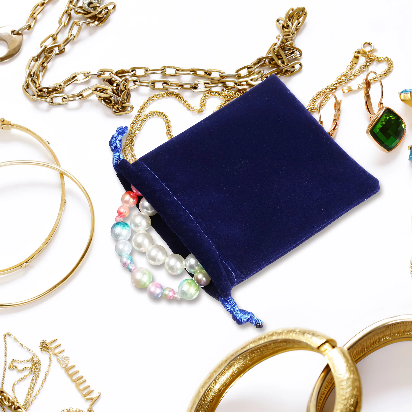 

50pcs 8X10Cm Drawstring Jewelry Pouch Storage Bag For Pocket Watches Chains Bracelets Coins Black Portable Pouch Drawstring