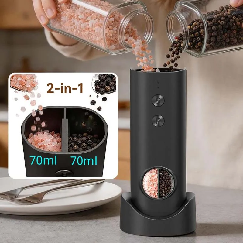 2 In1 Upgraded Electric Pepper Grinder 140ml Adjustable Salt and Pepper Grinder Set USB Rechargeable Automatic Refillable Mills