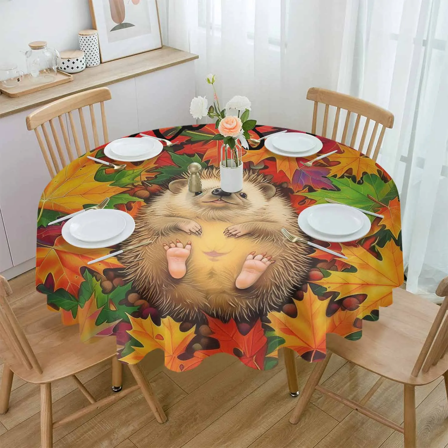 Autumn Leaves Hedgehog Retro Waterproof Tablecloth Wedding Holiday Table Cloth Dining Table Cover Tea Table Cloth