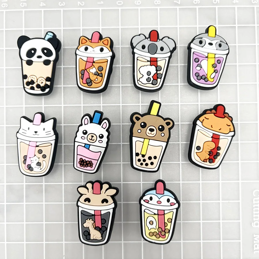 Novità Cartoon Animal Milk Tea PVC Shoe Charm accessori Fun Shoe Buckle decorazioni Fit zoccoli Pins Upper Badge Kid X-mas Gift